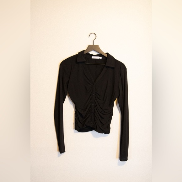 Sheer Sleeved Collared Button Up - Picture 1 of 4